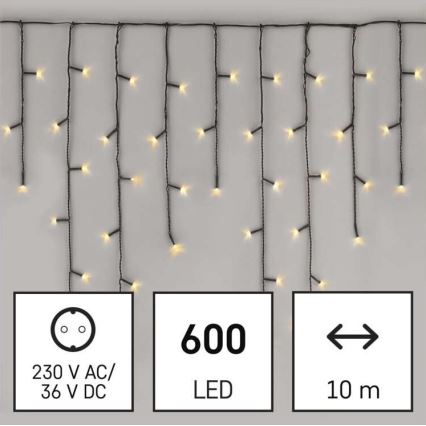 Різдвяна вулична світлодіодна гірлянда 600xLED/8 режимів 15м IP44 теплий білий