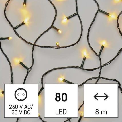 Різдвяна вулична світлодіодна гірлянда 80xLED/13м IP44 теплий білий