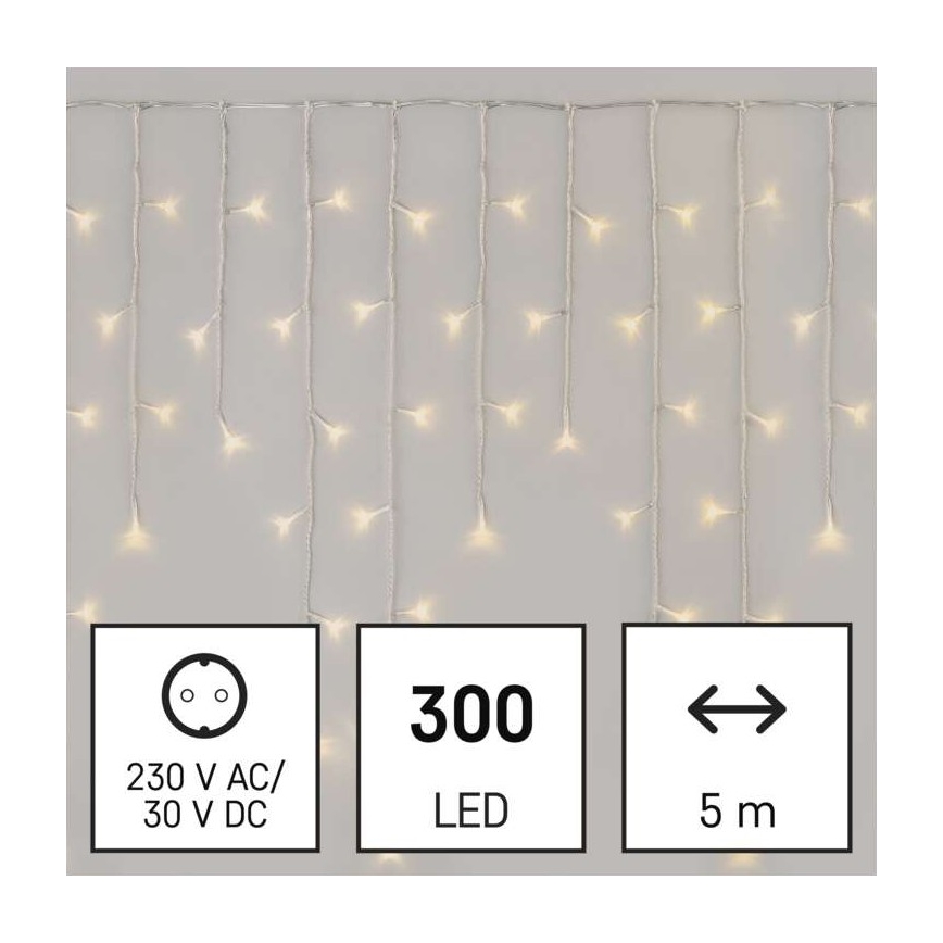 Різдвяна вулична світлодіодна гірлянда 300xLED/8 режимів 10м IP44 теплий білий+дистанційне керування