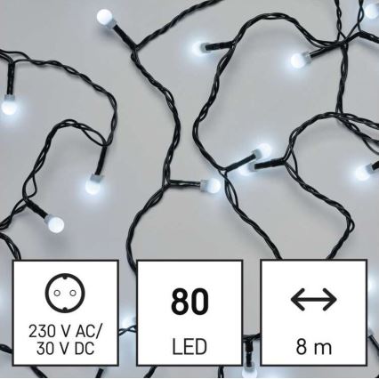 Різдвяна вулична світлодіодна гірлянда 80xLED/13м IP44 холодний білий