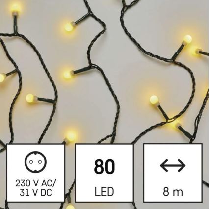 Різдвяна вулична світлодіодна гірлянда 80xLED/13м IP44 теплий білий