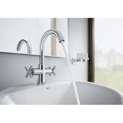 Roca A5A3043C00 - Змішувач для умивальника + відведення з перепадом LOFT 27 см глянцевий хром
