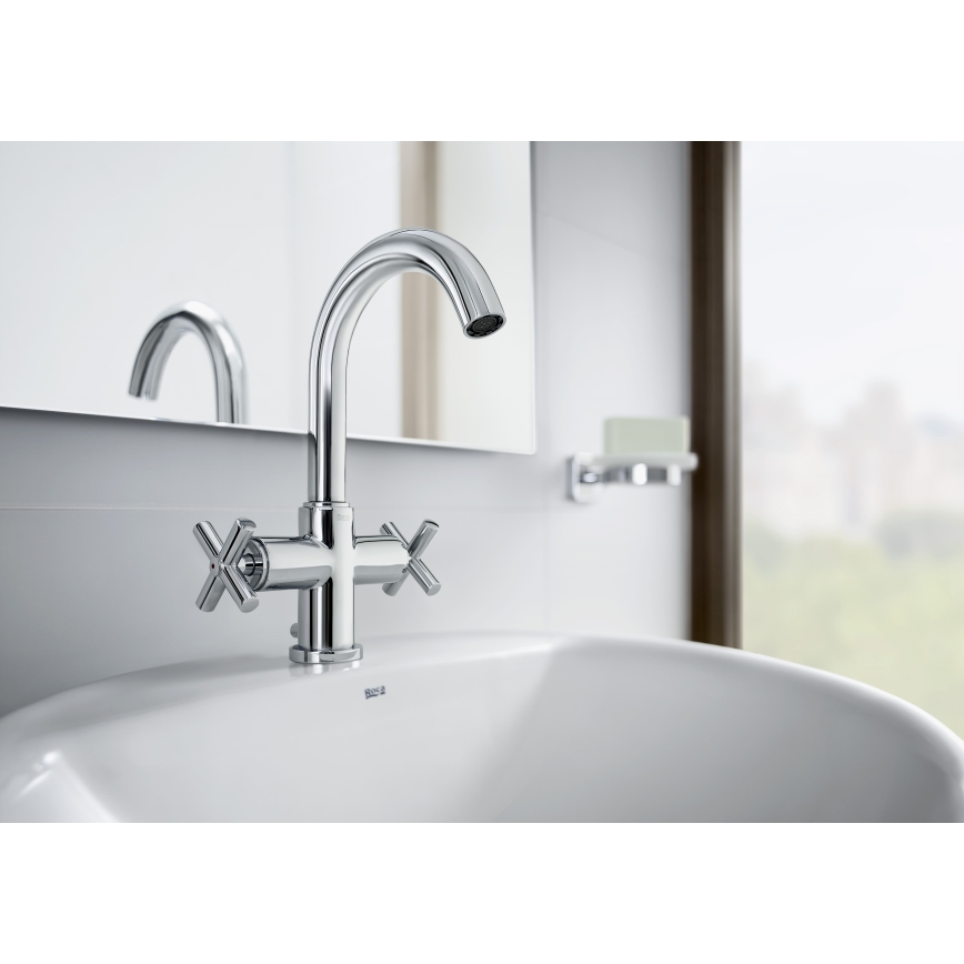 Roca A5A3043C00 - Змішувач для умивальника + відведення з перепадом LOFT 27 см глянцевий хром