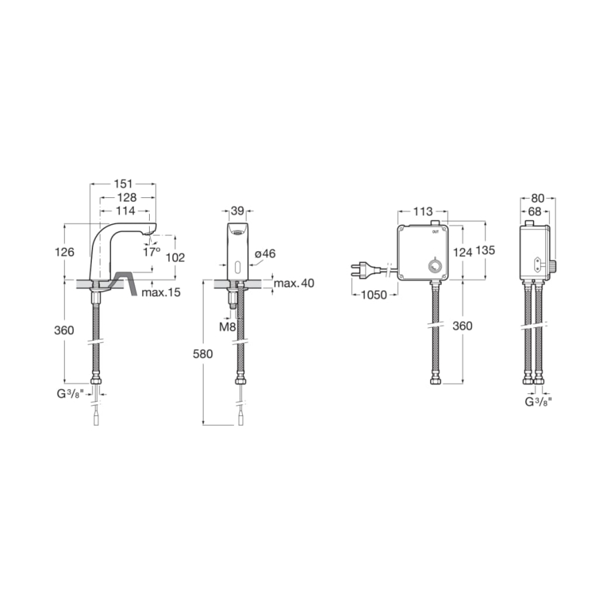 Roca A5A5709C00 - Бесконтактный смеситель для раковины L20 230V глянцевый хром