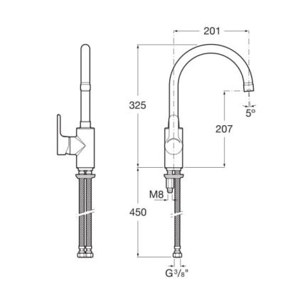 Roca A5A8409C00 - Смеситель для мойки L20 32,5 см блестящий хром