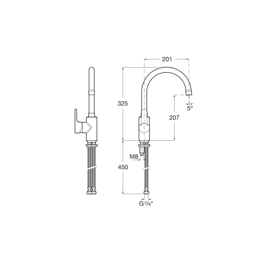 Roca A5A8409C00 - Смеситель для мойки L20 32,5 см блестящий хром