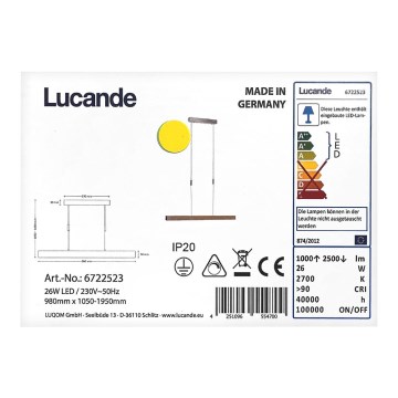 Rothfels - Светодиодная подвесная люстра с регулированием яркости ALIN LED/26W/230V