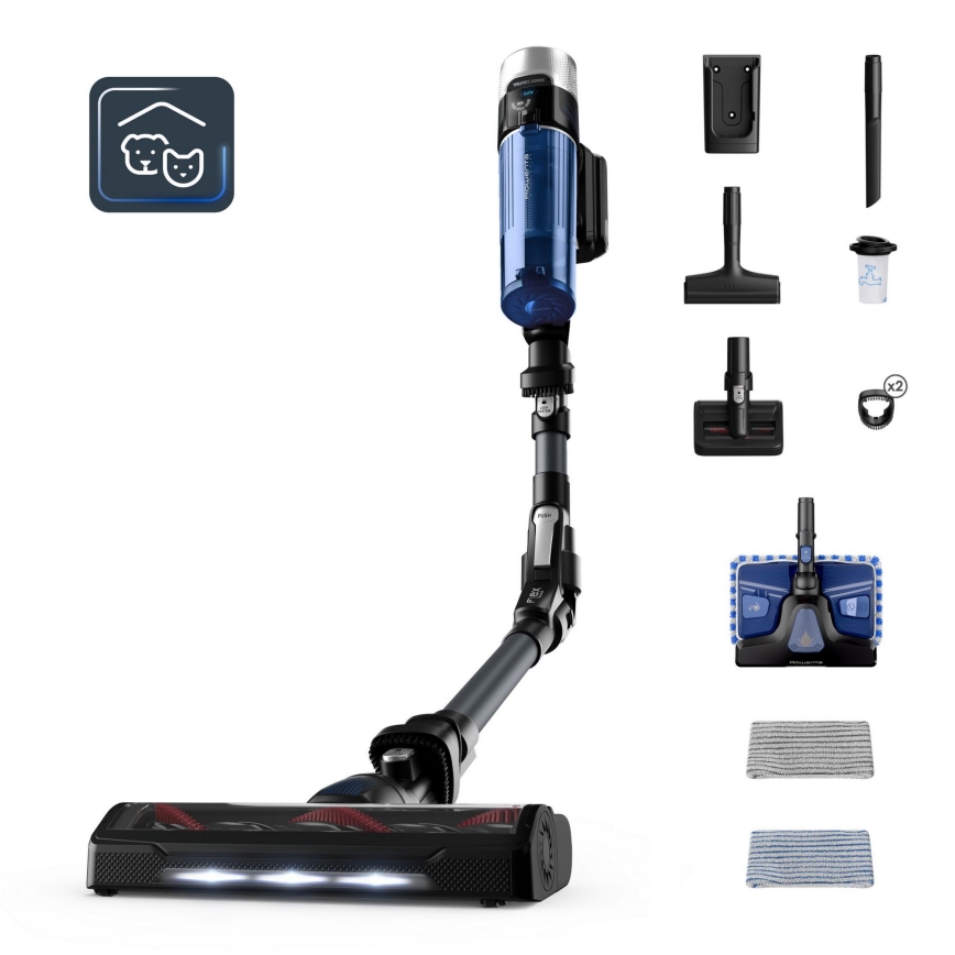 Rowenta - Стрижневий пилосос зі шваброю X-FORCE FLEX ANIMAL AQUA AUTO 4в1 250W/25,2V 2500 mAh чорний/синій