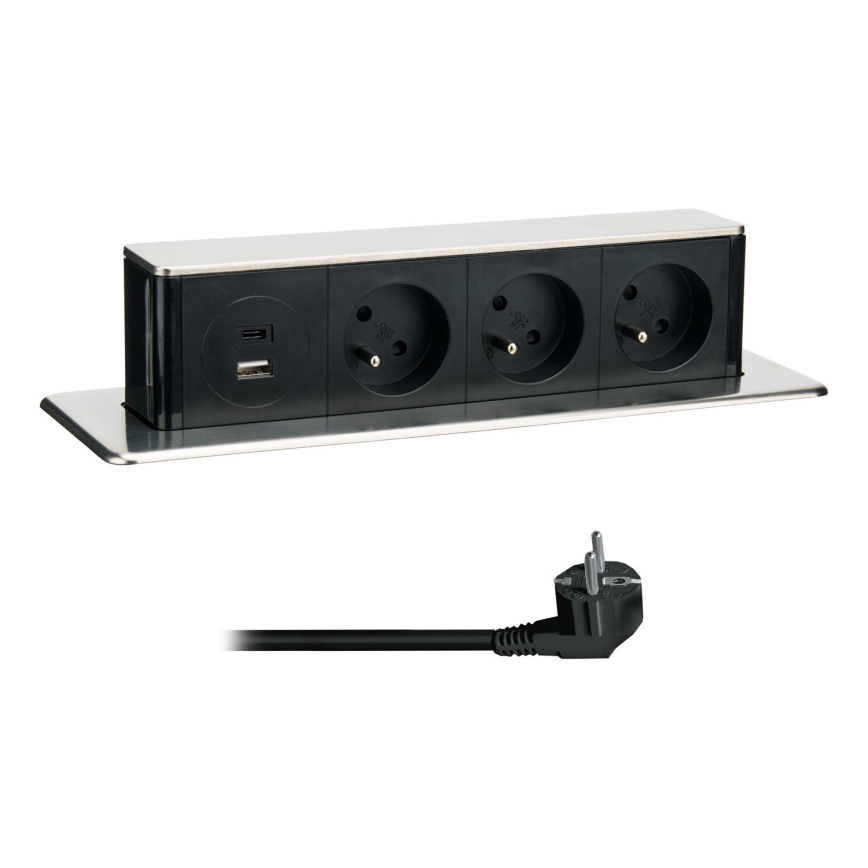 Розеточная колонна для столешницы 3x230V + USB-A + USB-C