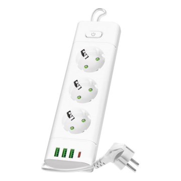Розеточный разветвитель с выключателем LINEA PRO 3x230V + 3xUSB-A + 1xUSB-C SCHUKO 1,5 м белый