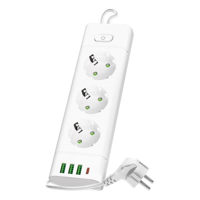 Розеточный разветвитель с выключателем LINEA PRO 3x230V + 3xUSB-A + 1xUSB-C SCHUKO 1,5 м белый