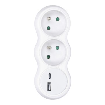 Розетка-розгалужувач з USB A+C зарядним пристроєм 2x10A білий