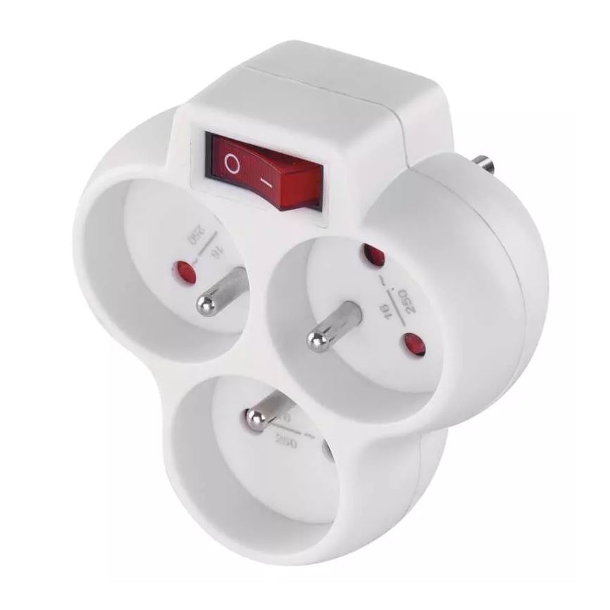 Розетка-розгалужувач з вимикачем 3x10A/230V