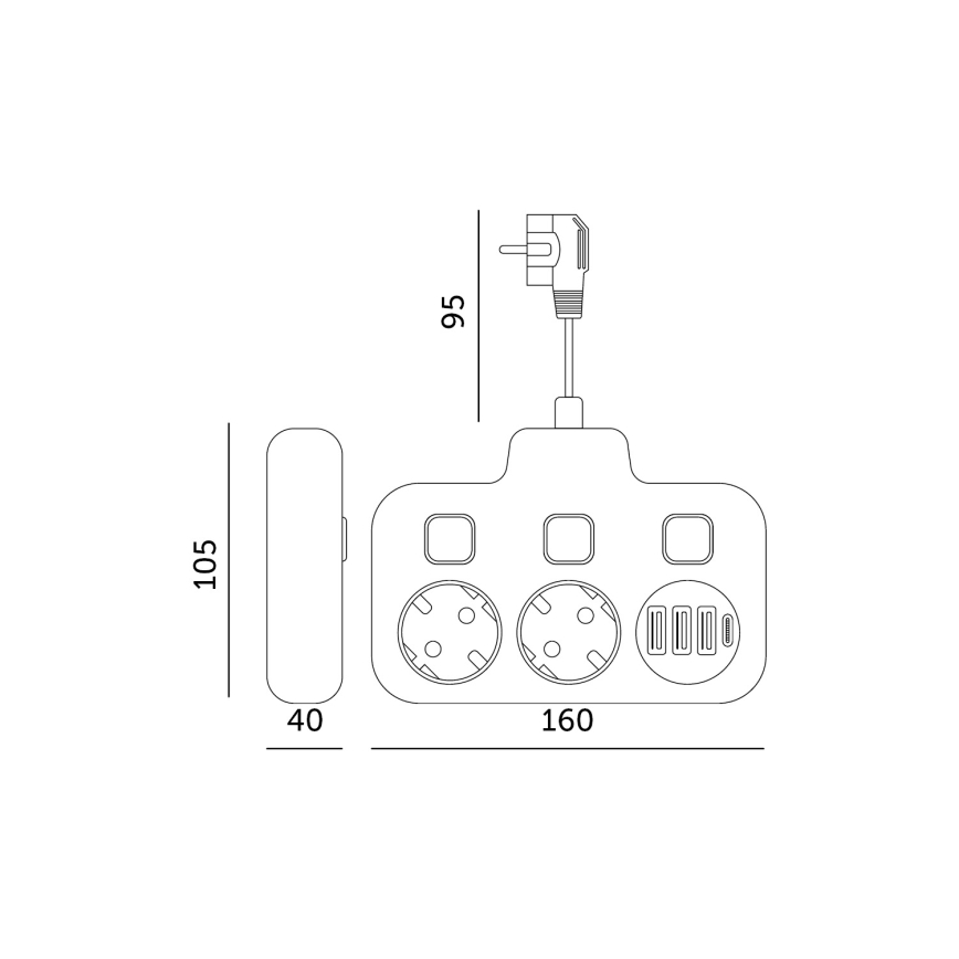 Розетка-розгалужувач з вимикачем LINEA 2x230V + 4xUSB A/C SCHUKO чорний