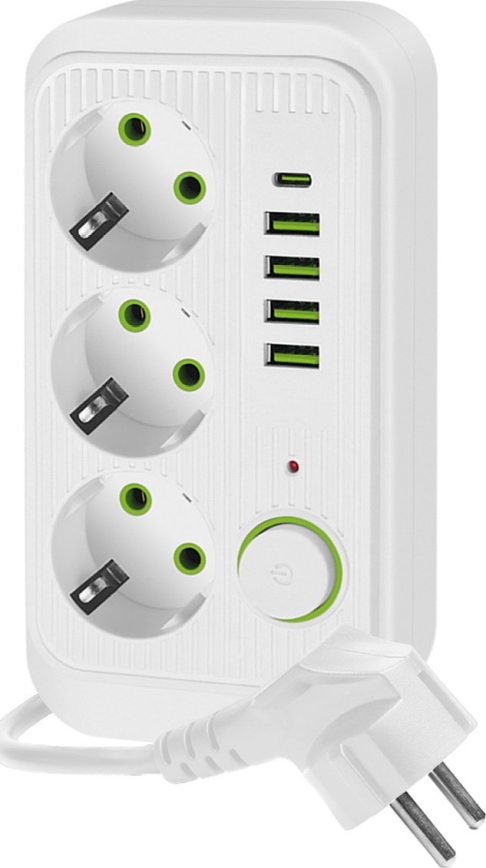 Розетка-розгалужувач з вимикачем LINEA 3x230V + 5xUSB A/C SCHUKO 5 м білий