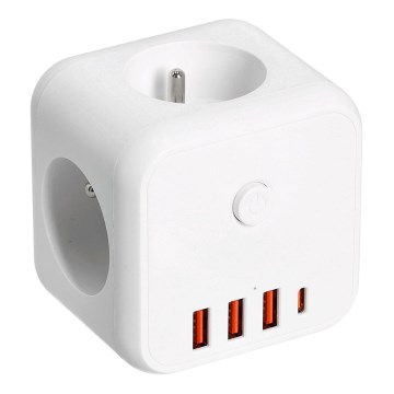 Розетка-розгалужувач з вимикачем LINEA 3x230V + 4xUSB A/C білий