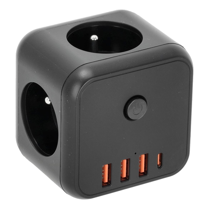 Розетка-розгалужувач з вимикачем LINEA 3x230V + 4xUSB A/C чорний