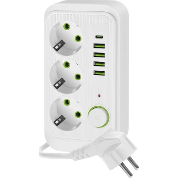 Розетка-розгалужувач з вимикачем LINEA 3x230V + 5xUSB A/C SCHUKO 1,5 м білий