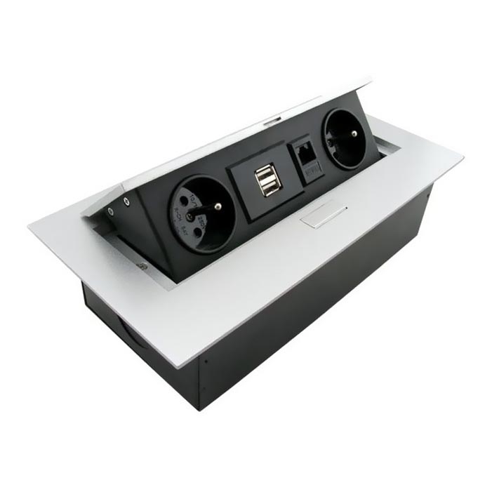 Розетковий блок вбудований 2x230V/2xUSB/1xRJ45