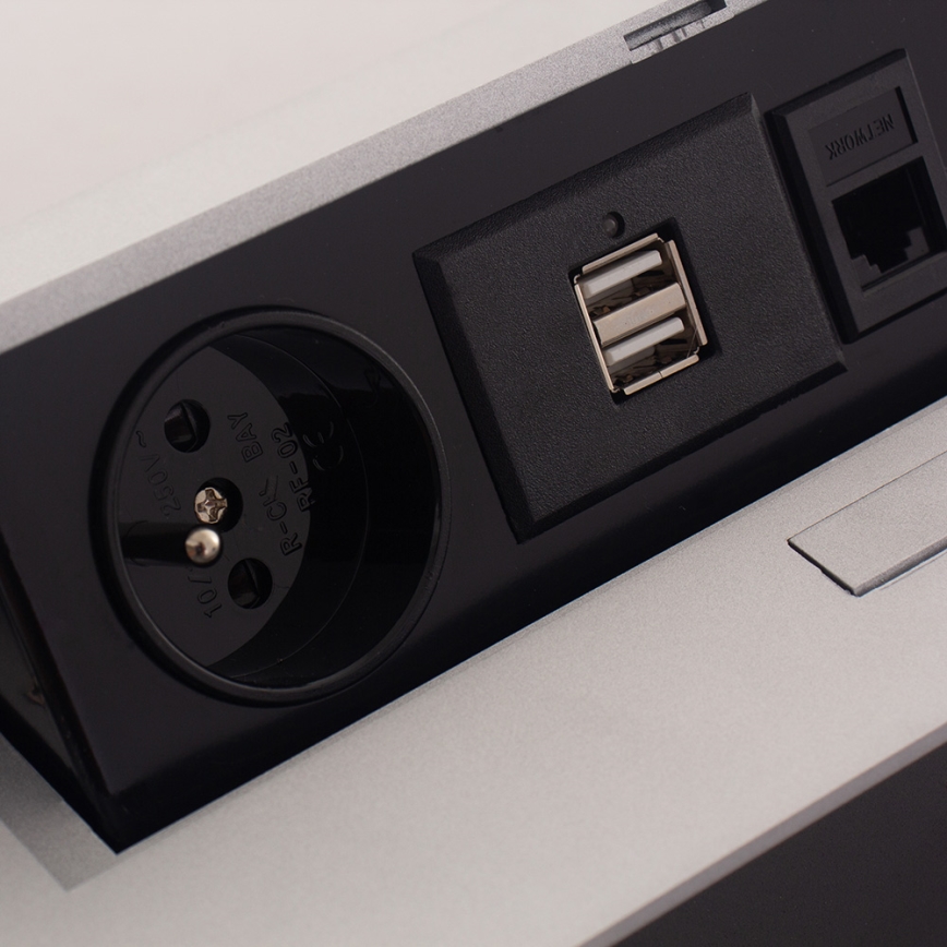 Розетковий блок вбудований 2x230V/2xUSB/1xRJ45