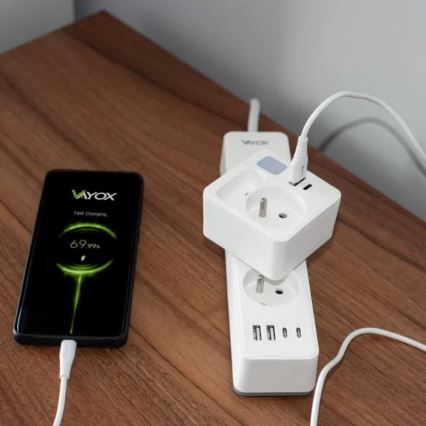 Подовжувач із 2 розетками + USB‑C + USB‑A з LED‑підсвіткою LED/0,5W/230V 3000K