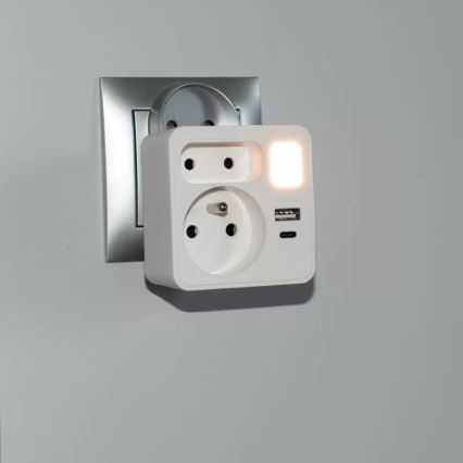 Подовжувач із 2 розетками + USB‑C + USB‑A з LED‑підсвіткою LED/0,5W/230V 3000K