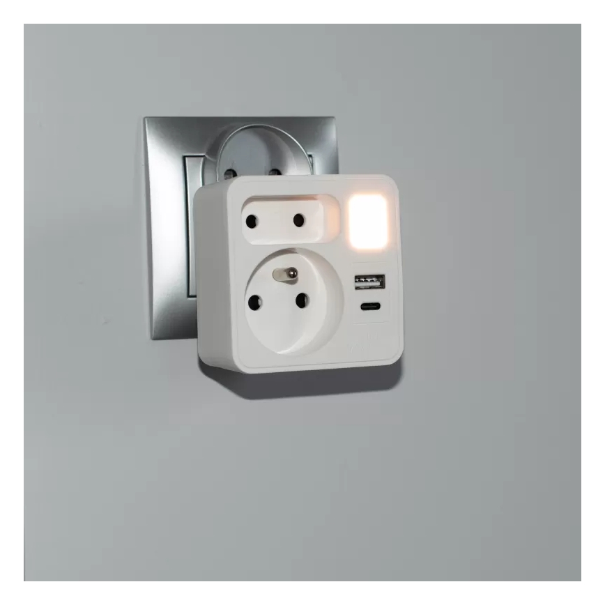 Подовжувач із 2 розетками + USB‑C + USB‑A з LED‑підсвіткою LED/0,5W/230V 3000K