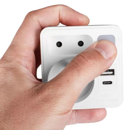 Подовжувач із 2 розетками + USB‑C + USB‑A з LED‑підсвіткою LED/0,5W/230V 3000K