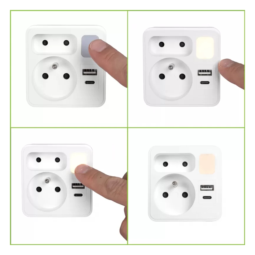 Подовжувач із 2 розетками + USB‑C + USB‑A з LED‑підсвіткою LED/0,5W/230V 3000K