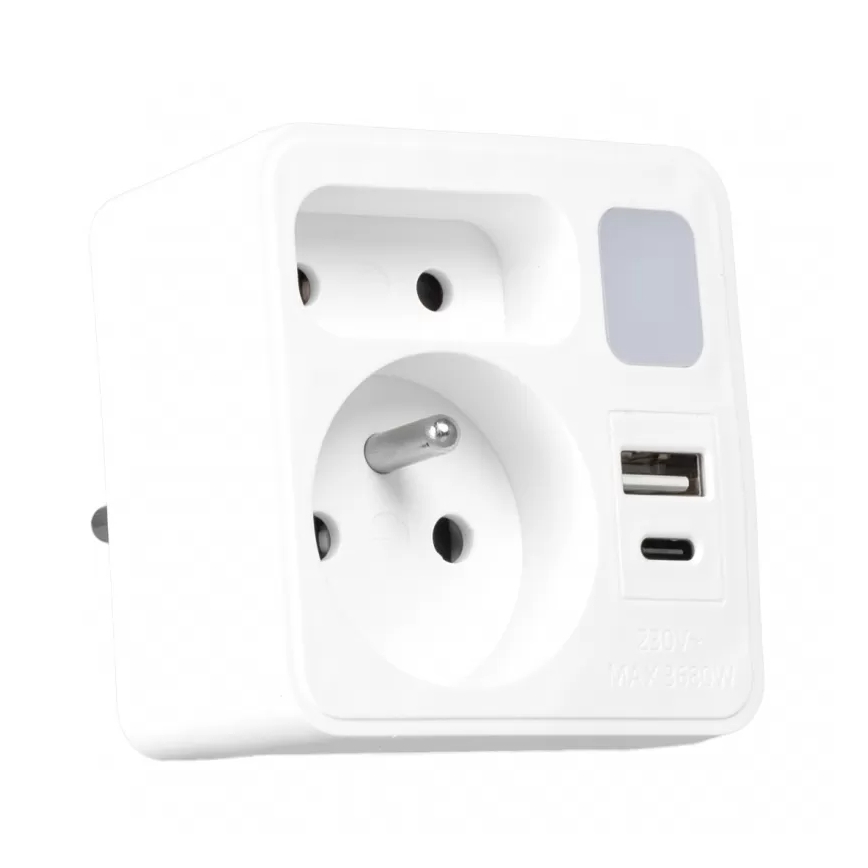 Подовжувач із 2 розетками + USB‑C + USB‑A з LED‑підсвіткою LED/0,5W/230V 3000K