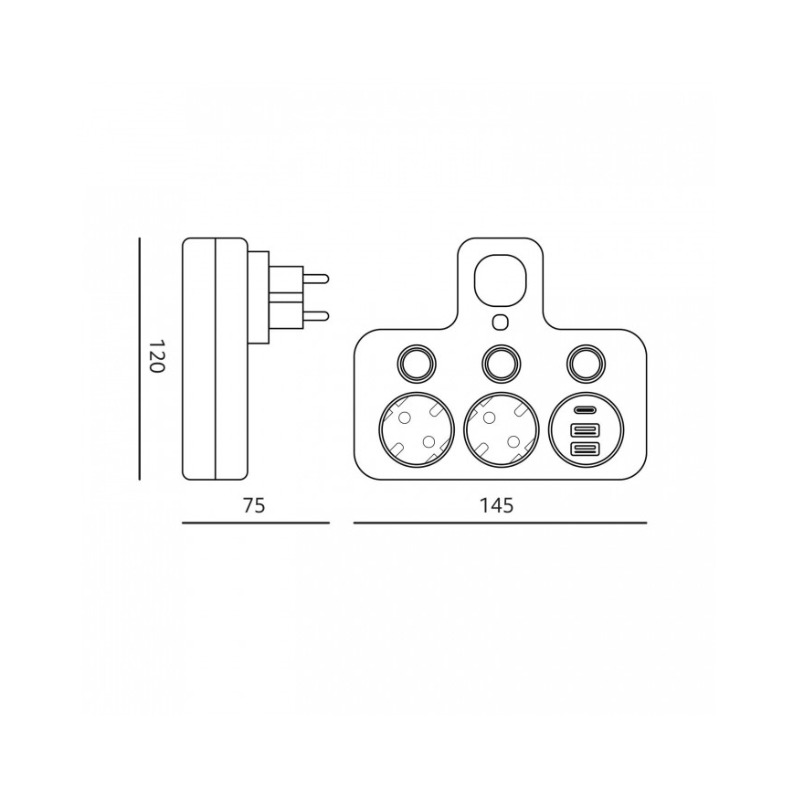 Розетковий подовжувач з вимикачем та LED-підсвіткою LINEA PRO 2Z + 3xUSB A/C SCHUKO 4000K чорна