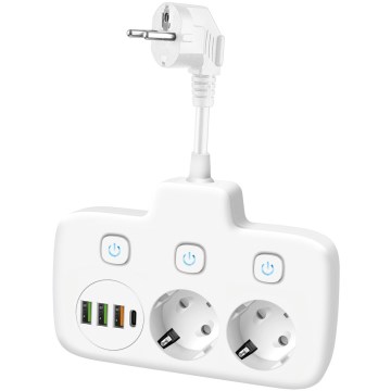 Розгалужувач із вимикачем LINEA, 2x230 В + 4xUSB A/C, SCHUKO, білий