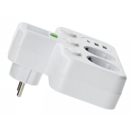 Розгалужувач розеток із вимикачем та LED-підсвіткою LINEA PRO, 2 розетки + 3× USB A/C, SCHUKO, 4000K, білий
