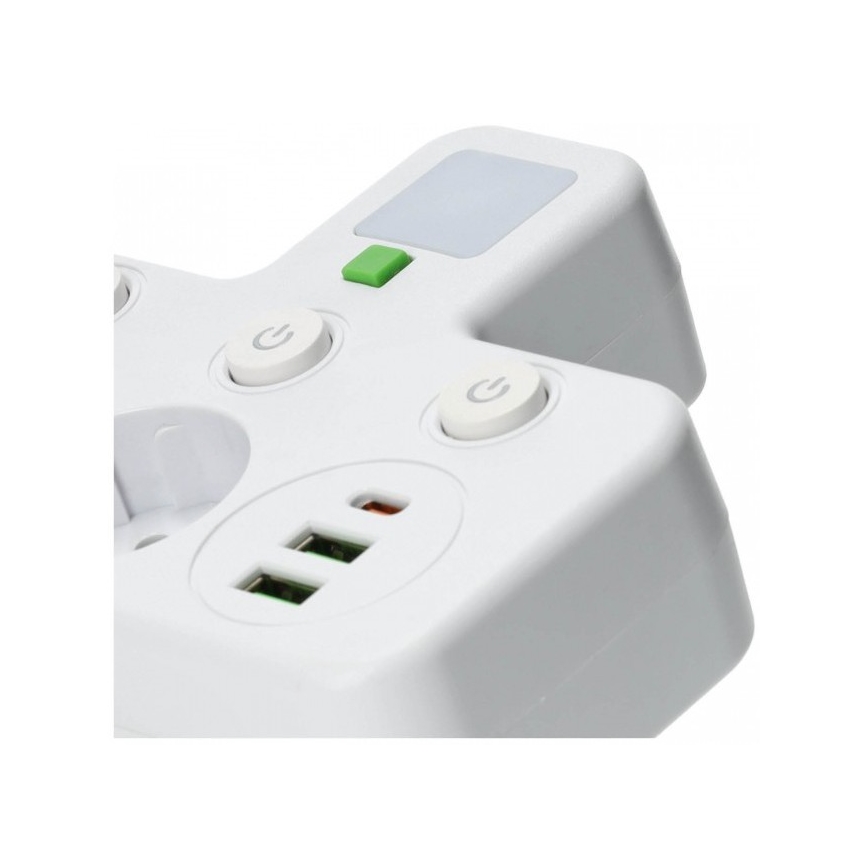 Розгалужувач розеток із вимикачем та LED-підсвіткою LINEA PRO, 2 розетки + 3× USB A/C, SCHUKO, 4000K, білий
