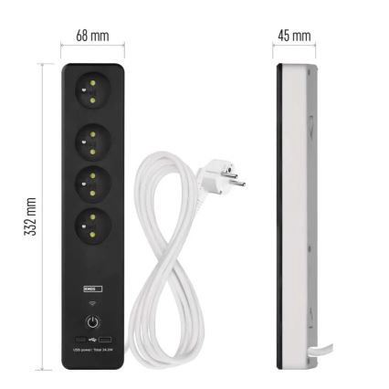 Розумний подовжуючий кабель з вимикачем GoSmart 4Z + 1xUSB-A + 1xUSB-C 2 м Wi-Fi Tuya