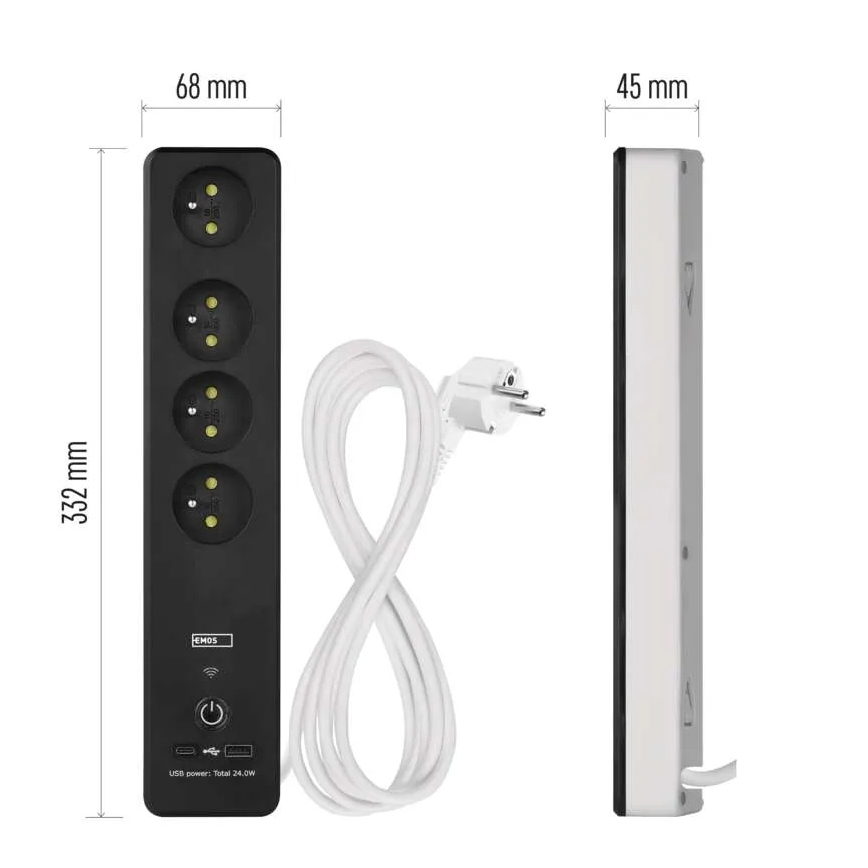 Розумний подовжувач з вимикачем GoSmart 4Z + 1xUSB-A + 1xUSB-C 2 м Wi-Fi Tuya