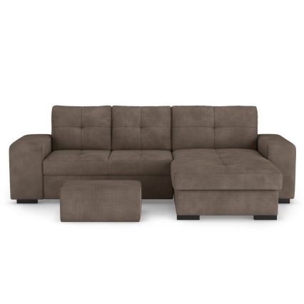 Розкладний диван PALERMO з місцем для зберігання та пуфом, коричневий, правий