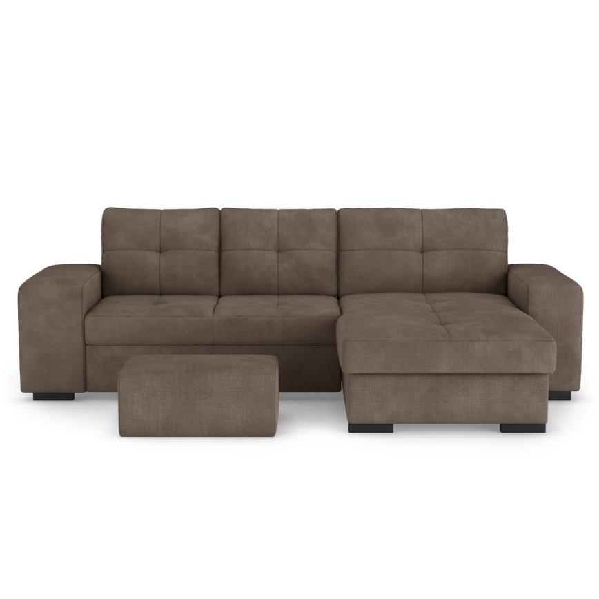 Розкладний диван PALERMO з місцем для зберігання та пуфом, коричневий, правий
