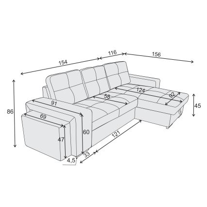 Розкладний диван PALERMO з місцем для зберігання та пуфом, коричневий, правий
