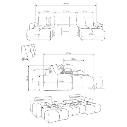 Розкладний U‑подібний м'який диван зі сховищем ALMADA, бежевий