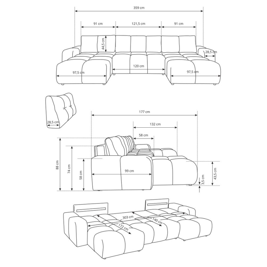 Розкладний U‑подібний м'який диван зі сховищем ALMADA, бежевий
