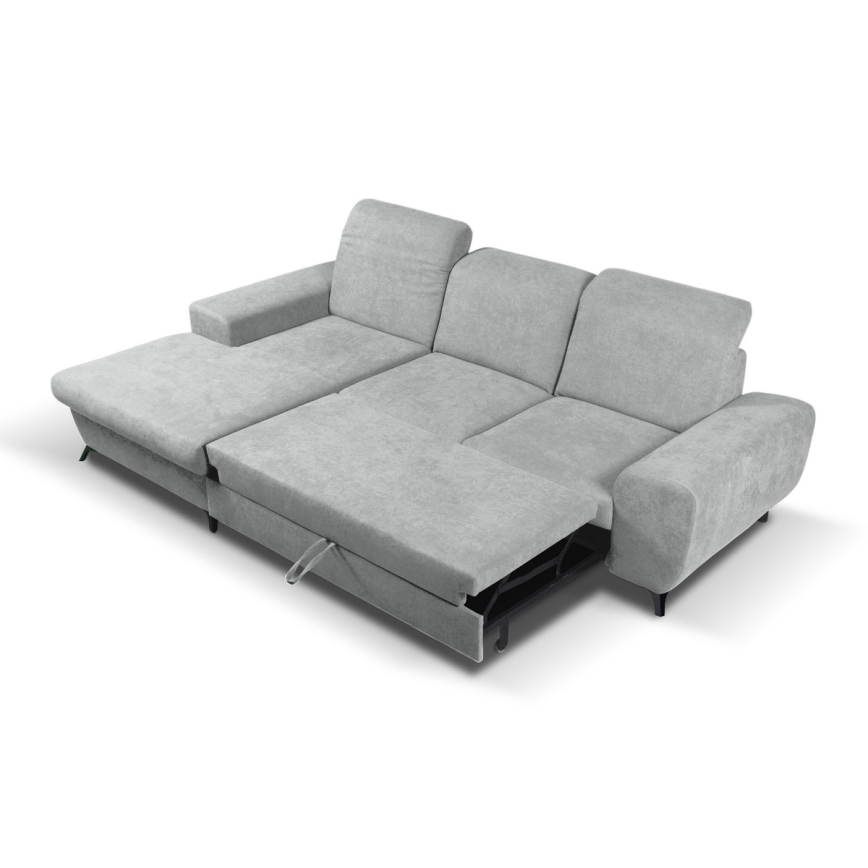 Розкладний кутовий диван АЛТА, Л-подібний, лівий, сірий, зі місцем для зберігання