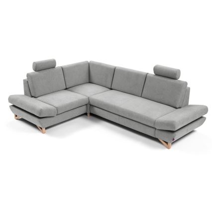 Розкладний кутовий оббитий диван з місцем для зберігання у формі L AVESTA лівий сірий