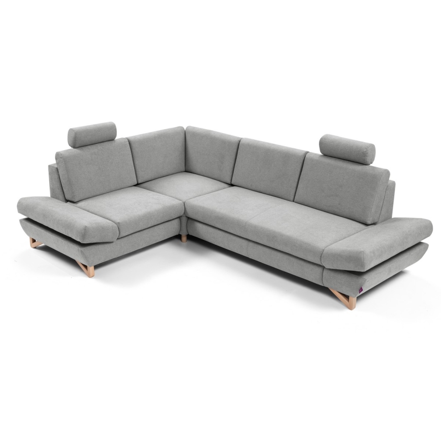 Розкладний кутовий оббитий диван з місцем для зберігання у формі L AVESTA лівий сірий