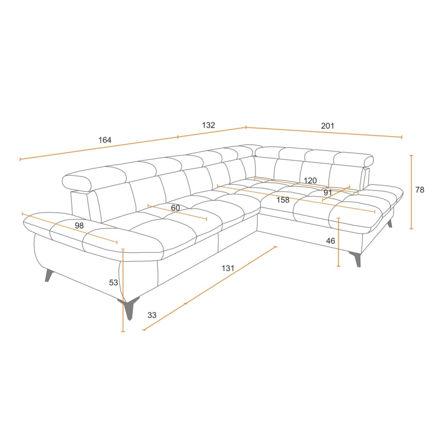 Розкладний кутовий диван у формі L MARANO правий оливковий
