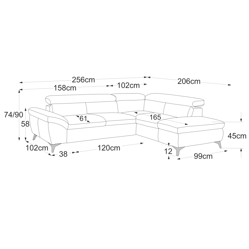 Розкладний кутовий диван у формі L SALERNO правий жовтий