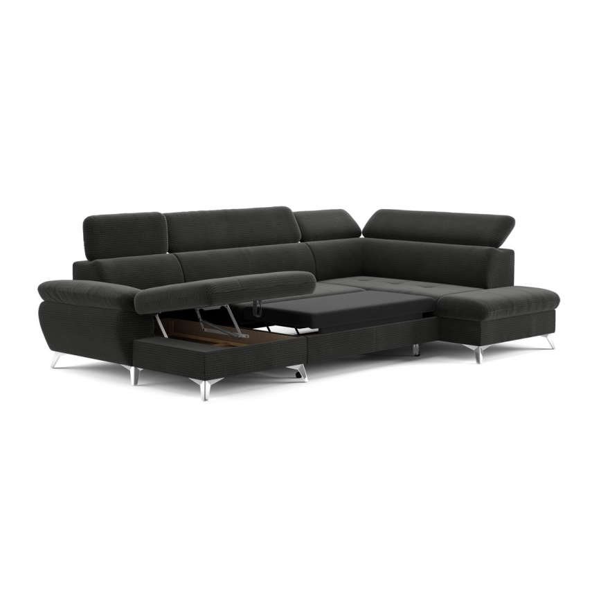 Розкладний кутовий диван у формі U з місцем для зберігання CATANIA, правий, графіт