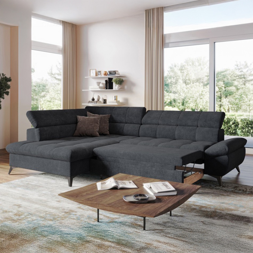 Розкладний кутовий диван у формі L MARANO лівий чорний