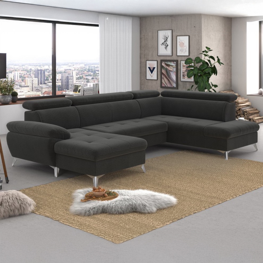Розкладний кутовий диван у формі U з місцем для зберігання CATANIA, правий, графіт