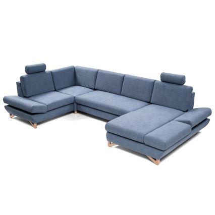 Розкладний кутовий диван-ліжко у формі U з м’якою оббивкою та місцем для зберігання AVESTA, синій